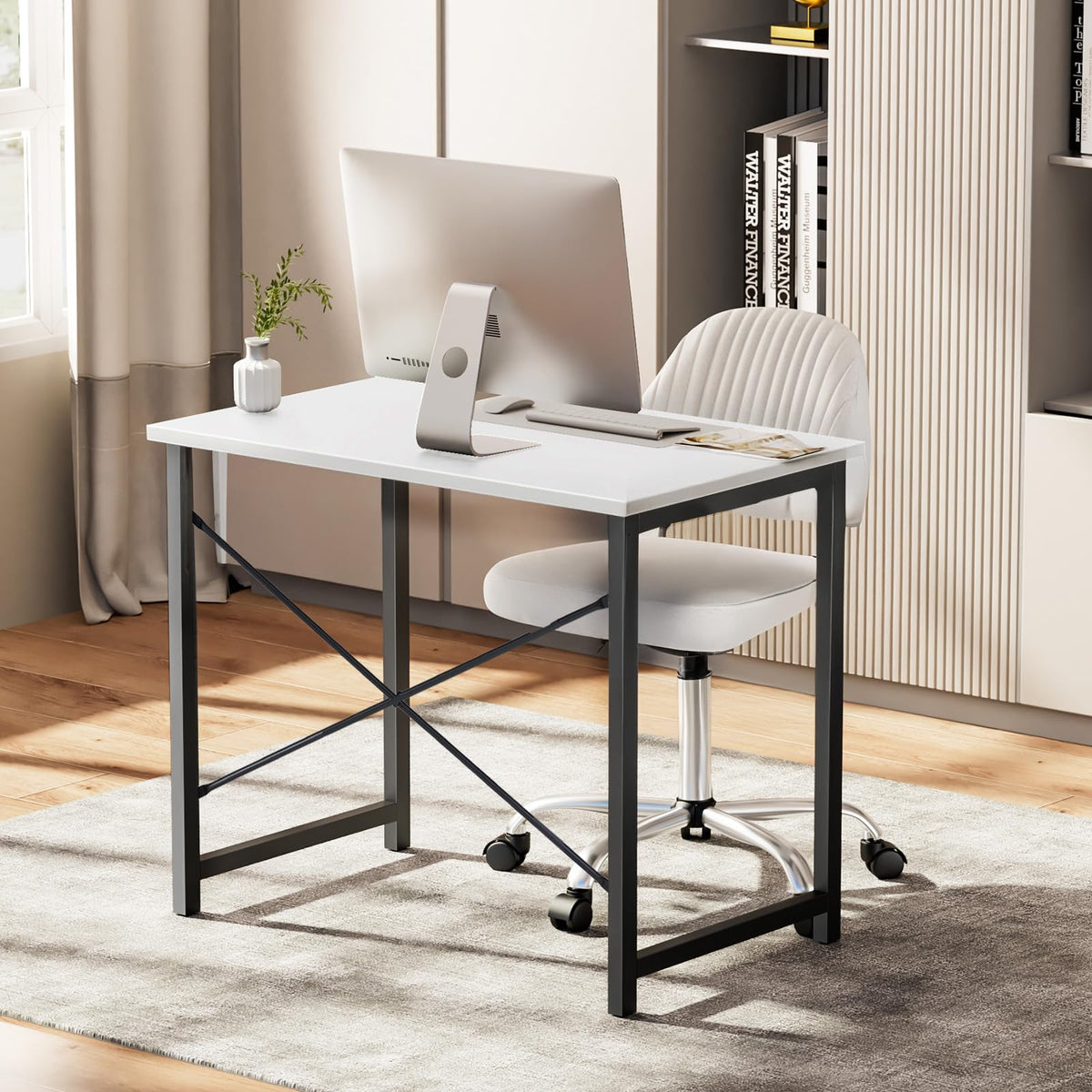 Sweetcrispy 81.3cm Small Computer Desk White and Black
