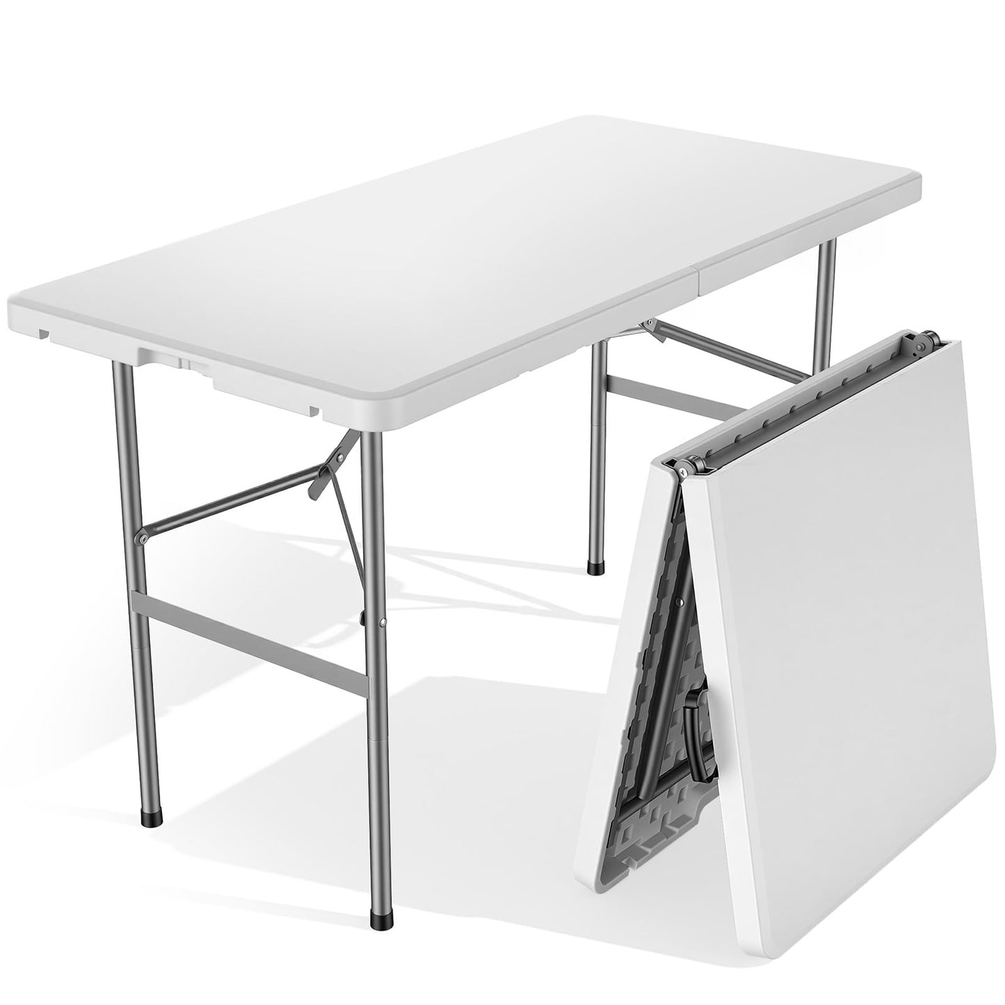 Sweetcrispy 121.9cm Folding Picnic Table with Carrying Handle Basic White