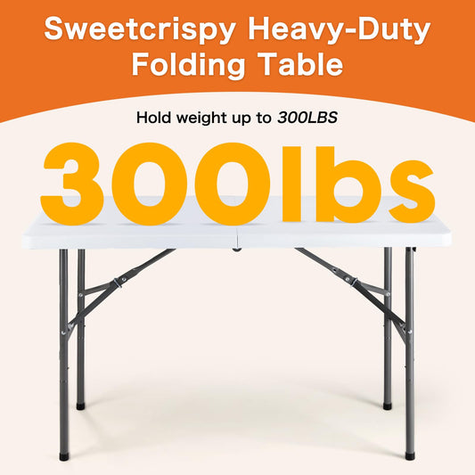 Sweetcrispy 121.9cm Folding Picnic Table with Carrying Handle Basic White