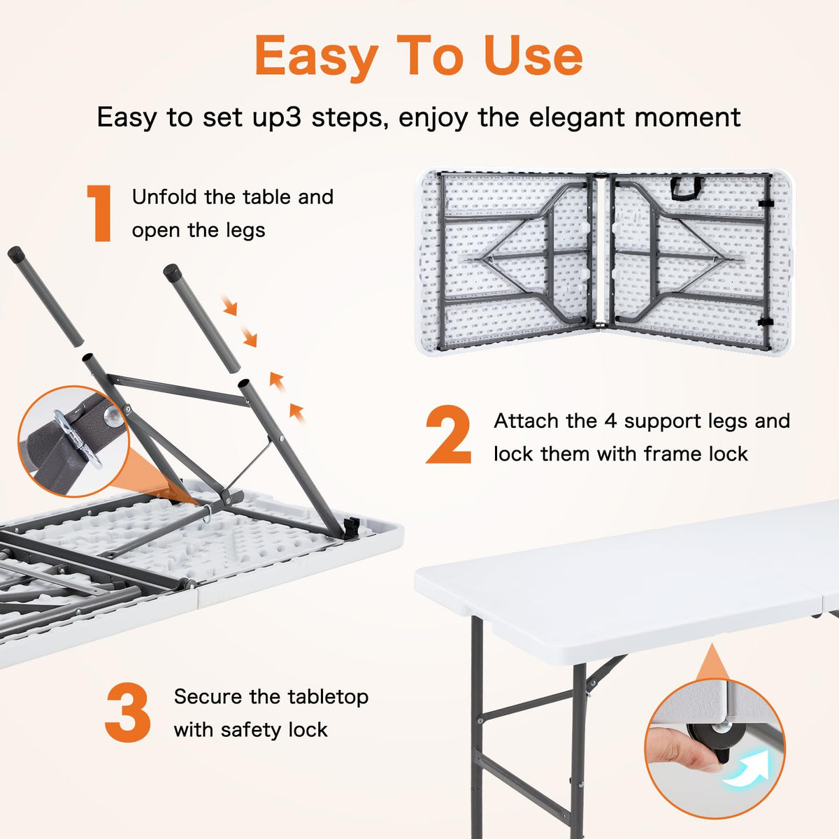 Sweetcrispy 121.9cm Folding Picnic Table with Carrying Handle Basic White