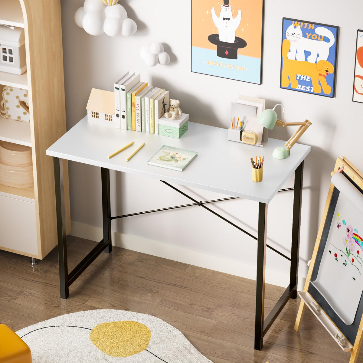 Sweetcrispy 81.3cm Small Computer Desk White and Black