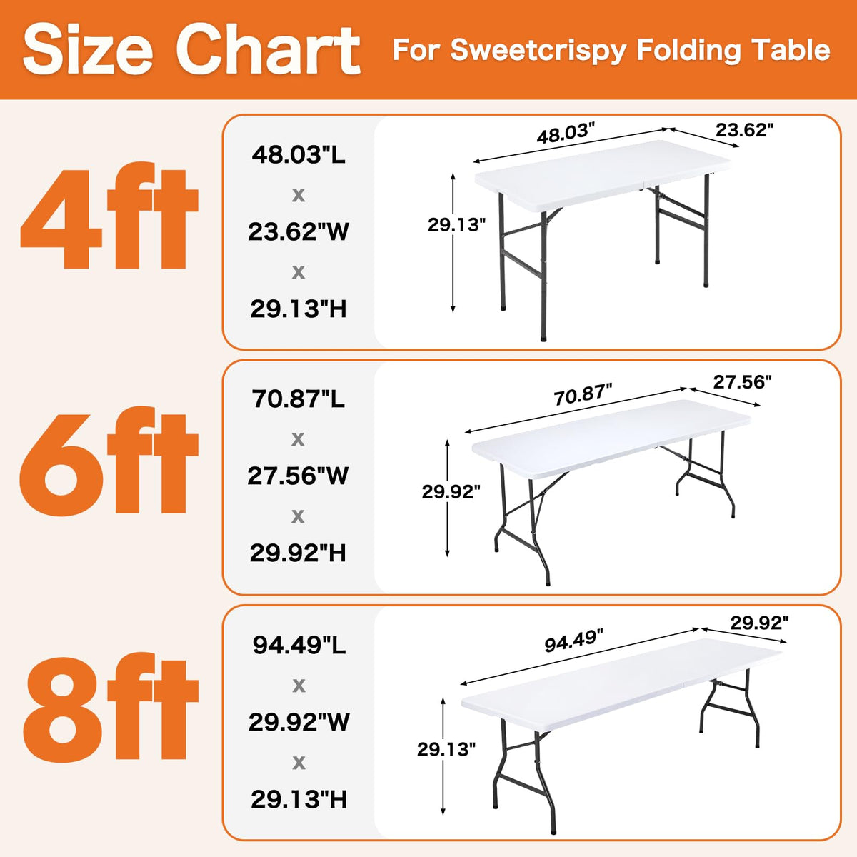 Sweetcrispy 121.9cm Folding Picnic Table with Carrying Handle Basic White