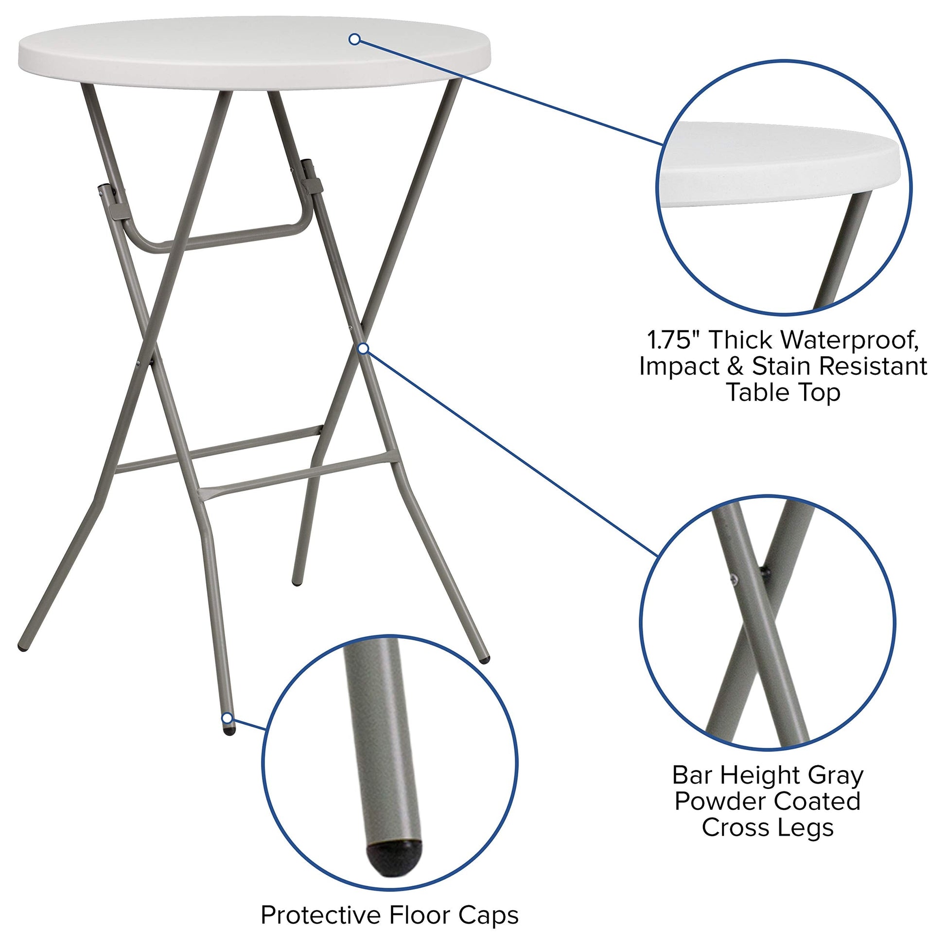 Flash Furniture 80cm Round Folding Bar Height Table Granite White